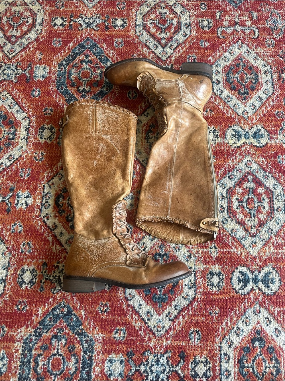Miss Albright leather boots with ruffles